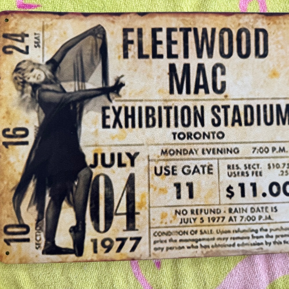 Fleetwood Mac Faux Concert Ticket Tin Metal Sign 12x8 Home Wall Decor Decorative